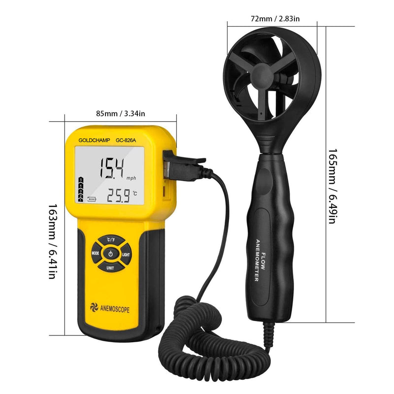  [AUSTRALIA] - Anemometer anemometer, digital anemometer handheld meter 826A anemometer anemometer/temperature ℃/℉, digital anemometer max/min/average/real-time measurement with LCD backlight 2-826A