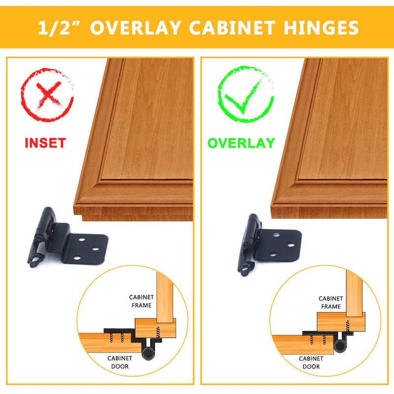  [AUSTRALIA] - NYTiger 2 PCS Self Closing Matte Black 1/2" Overlay Cabinet Door Hinges, Kitchen Cabinet Door Hinges with Screws 2 Packs-1/2" Overlay