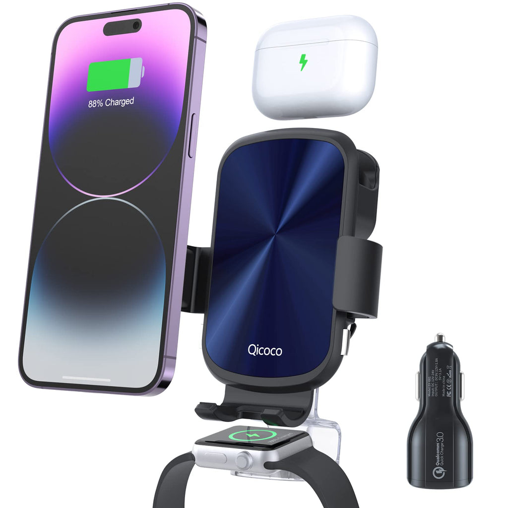  [AUSTRALIA] - 3 in 1 Wireless Car Charger, Car Charger Mount for iPhone/Airpods/Apple Watch, Air Vent Dashboard Car Phone Holder for iPhone 14/13/12/11/X/8, Apple Watch SE 7/6/5/4/3/2, AirPods 3/2/Pro