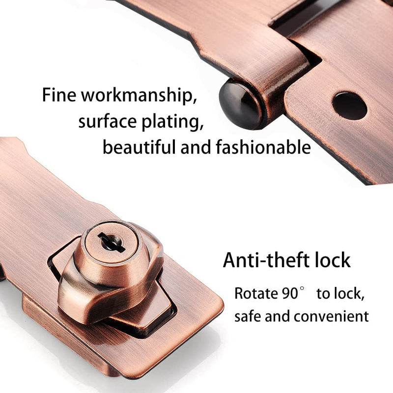  [AUSTRALIA] - 2 Packs Keyed Hasp Locks Twist Knob Keyed Locking Hasp for Small Doors, Cabinets and More,Stainless Steel Steel, Hasp Lock Catch Latch Safety Lock Door Lock with Keys (4inch, Copper) 4inch