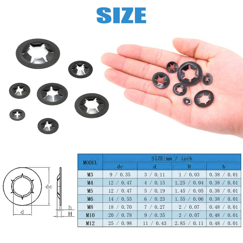  [AUSTRALIA] - Glarks 280Pcs Internal Tooth Starlock Push On Locking Washers Speed Clips Fasteners Assortment Kit