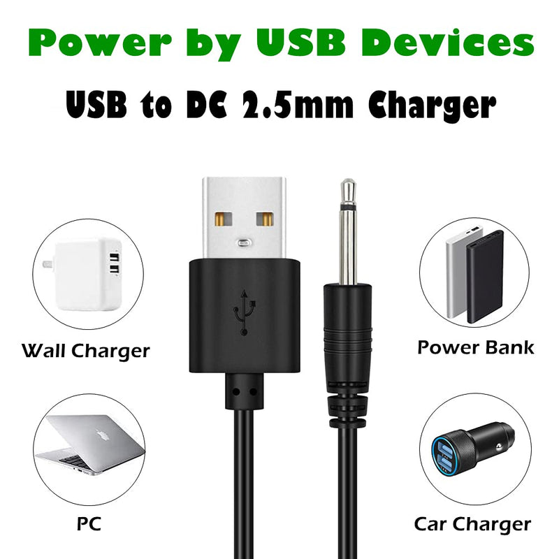  [AUSTRALIA] - 2 Pack 2.7ft Replacement DC Charging Cable, USB to DC 2.5mm Fast Charger Cord Adapter - 2.5mm (This is NOT Barrel Jack) Black