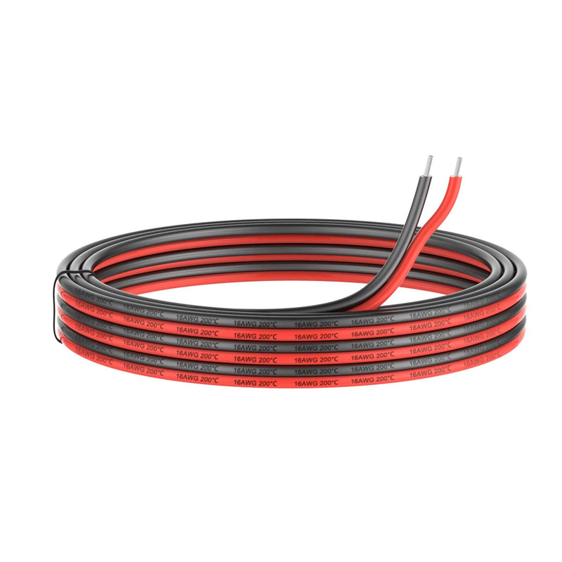  [AUSTRALIA] - 16awg Silicone Electrical Wire 2 Conductor Parallel Wire line 50ft [Black 25ft Red 25ft] 16 Gauge Soft and Flexible Hook Up Oxygen Free Strands Tinned Copper Wire 16AWG/1.3mm²-2 Core-25FT