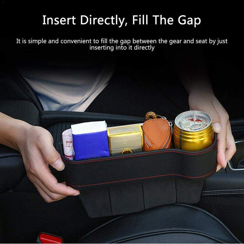  [AUSTRALIA] - Car Storage Box Organizer Car Seat Gap PU Leather Case Seat Side Slit Container for Wallet Phone Coins Cigarette Keys 2PCS-Double sides