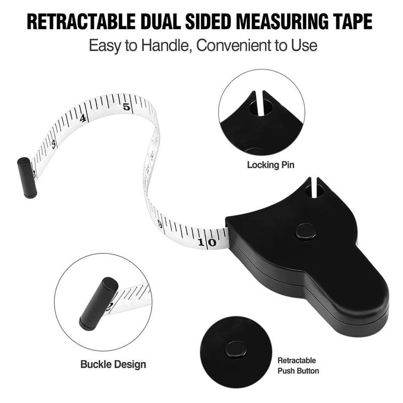  [AUSTRALIA] - Automatic Telescopic Tape Measure, Body Measure Tape 60 inch (150cm), Self-Tightening Retractable Measuring Tape for Body Accurate Way to Track Weight Loss Muscle Gain by One Hand, 3 Piece Black