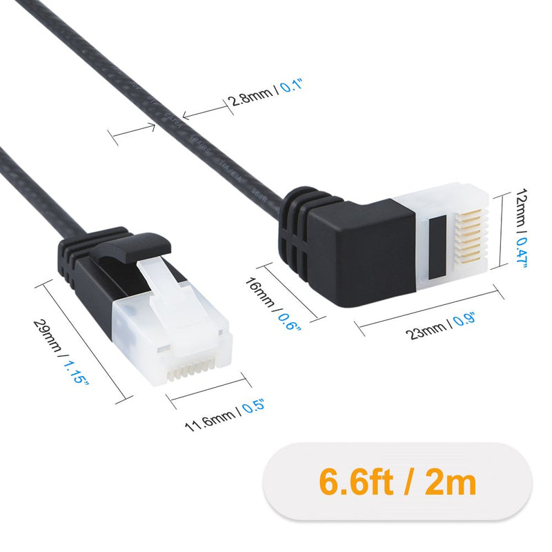  [AUSTRALIA] - Ultra Slim Cat6a Ethernet Cable OD 2.8mm, CableCreation Up Angle LAN Super Light Cord, High Speed 10G UTP Network Patch Cable, Internet Wire for PC,Router,Modem,Printer,TV Box,PS5, Switch; 6.6FT/2M 2m（6.6FT）