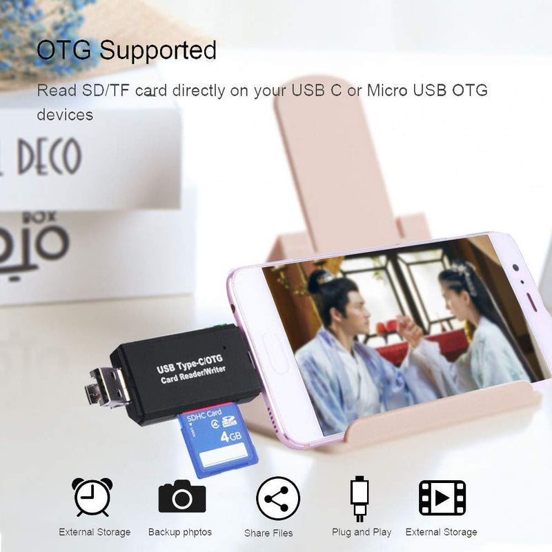 SD Card Reader, Micro SD/TF Compact Flash Card Reader, Portable Memory Card Reader with 3-in-1 USB Type C/Micro USB Male Adapter, Suitable for & PC, Laptop, Smart Phone and Tablet - LeoForward Australia