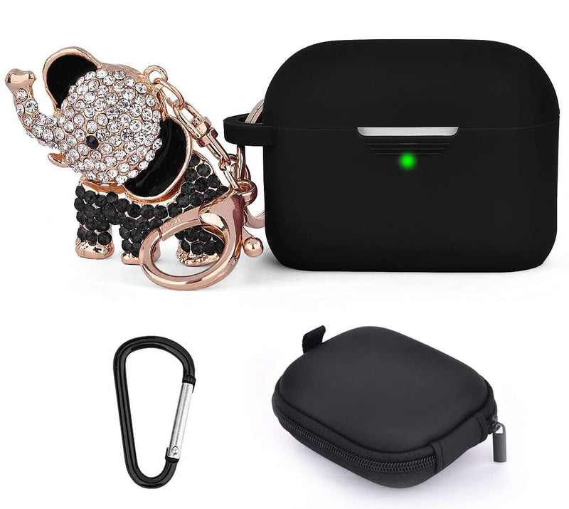  [AUSTRALIA] - Airpods Pro Case Keychain, TOROTOP Airpod Pro Protective Cases Silicone with Bling Elephant Keychain/Storage Box Compatible for Apple Airpods Pro Charging Case (Black) Black