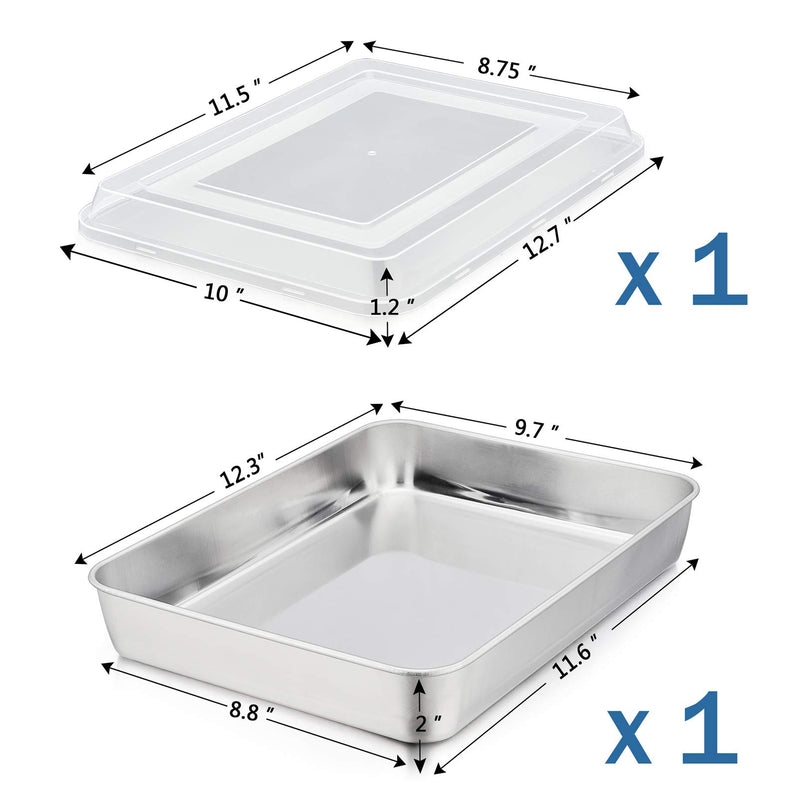  [AUSTRALIA] - P&P CHEF Baking Sheet Pan with Airtight Lid, Stainless Steel Lasagna Cake Pan and Plastic Lid, 12.3 Inch Rectangular Bakeware for Baking Reheating Roasting Storing, Heavy Duty & Dishwasher Safe 2