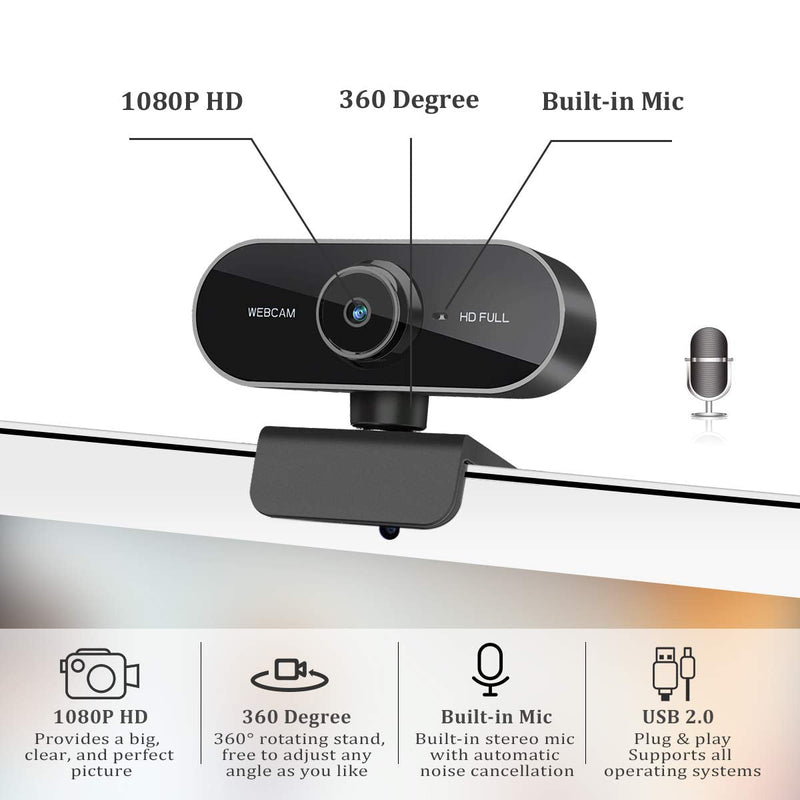  [AUSTRALIA] - 1080P Webcam with Microphone – HD Webcam for Computer, Laptop, PC, Desktop - USB Web Camera for Video Calling Recording Conferencing, Live Streaming, Webinar- Compatible with Windows Android iOS Linux