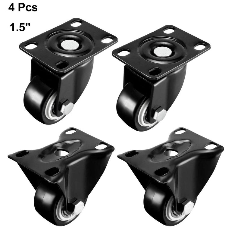  [AUSTRALIA] - uxcell Swivel Fixed Casters 1.5 Inch PU Top Plate Mounted Caster Wheels, 330lb Total Load Capacity, Pack of 4 (2 Pcs Swivel, 2 Pcs Fixed)