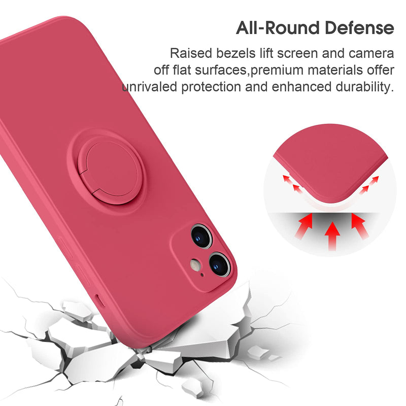  [AUSTRALIA] - ABITKU Compatible with iPhone 12 Mini Case, Silicone with 360°Ring Kickstand Holder (Support Magnetic Car Mount) Soft Silk Microfiber Cloth Designed for iPhone 12 Mini 5.4 inch 2020 (Red) Red