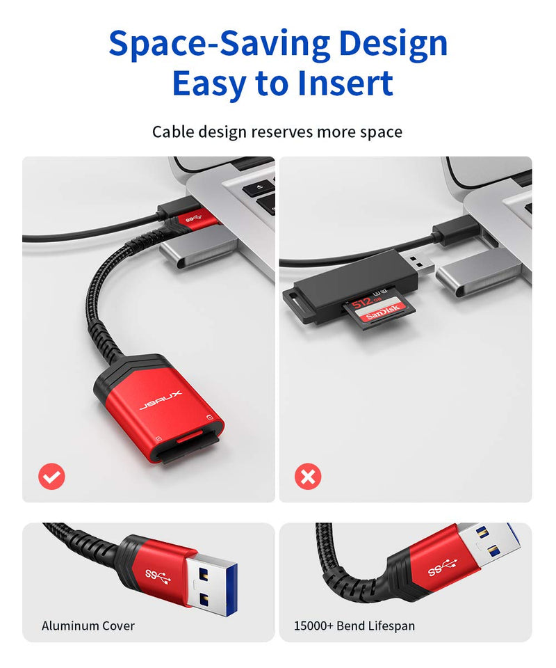 SD Card Reader Fast Transfer, JSAUX USB 3.0 SD Card Adapter 5Gbps 2TB Capacity TF SD Micro SD SDXC SDHC MMC RS-MMC Micro SDXC Micro SDHC UHS-I for Windows Linux Chrome Read 2 Cards Simultaneously-Red Red - LeoForward Australia