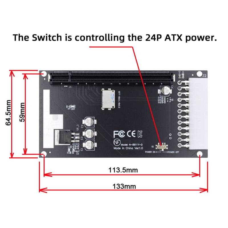  [AUSTRALIA] - Cablecc 4X Oculink SFF-8612 SFF-8611 to PCIE PCI-Express 16x Adapter with ATX 24pin Power Port for Mainboard Graphics Card SFF-8612 4X to PCI-E 16X with power