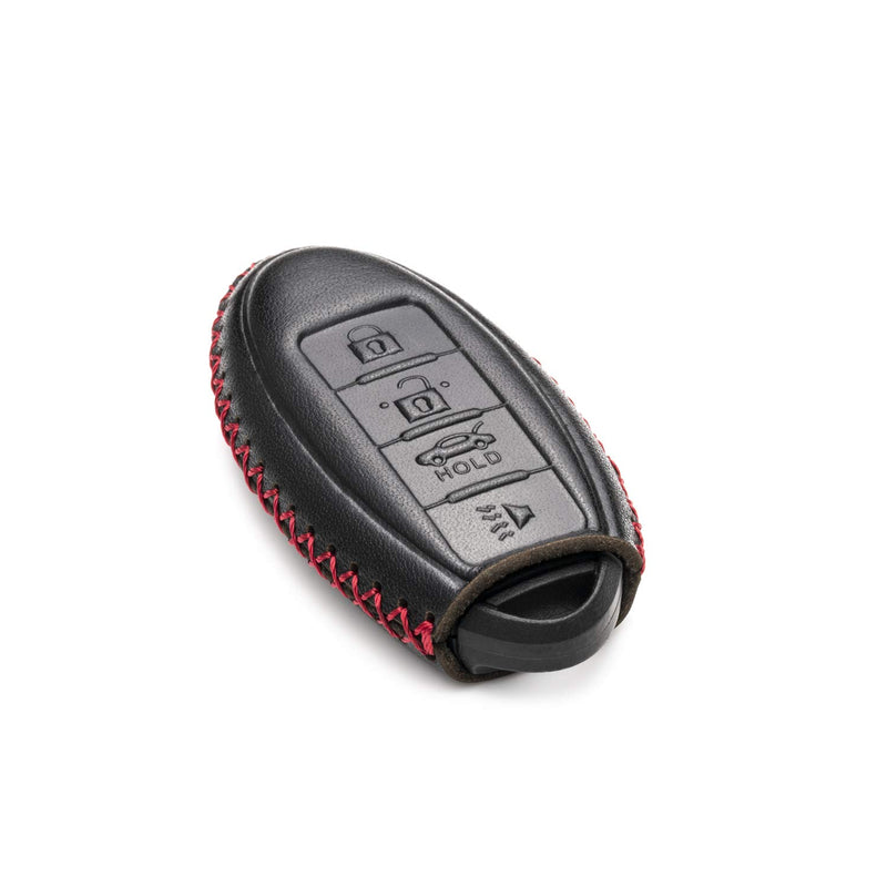 Vitodeco Leather Smart Key Fob Case Compatible for 2021 Nissan Versa, Sentra, Altima, Maxima, Rogue, 2020 Infiniti Q50, Q60, QX50, QX60, QX80 and More Models (4 Buttons, Black/Red) 4 Buttons - LeoForward Australia