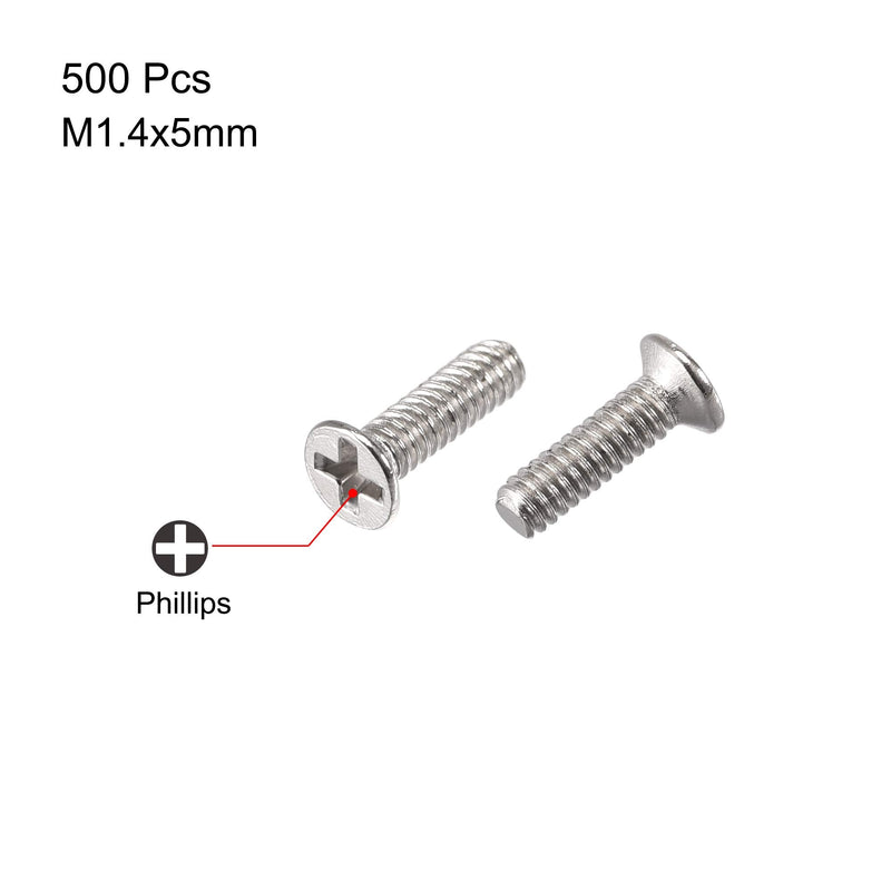  [AUSTRALIA] - uxcell M1.4 x 5mm Phillips Screw Fastener Silver Tone for Laptop PC TV Fan Switch 500pcs