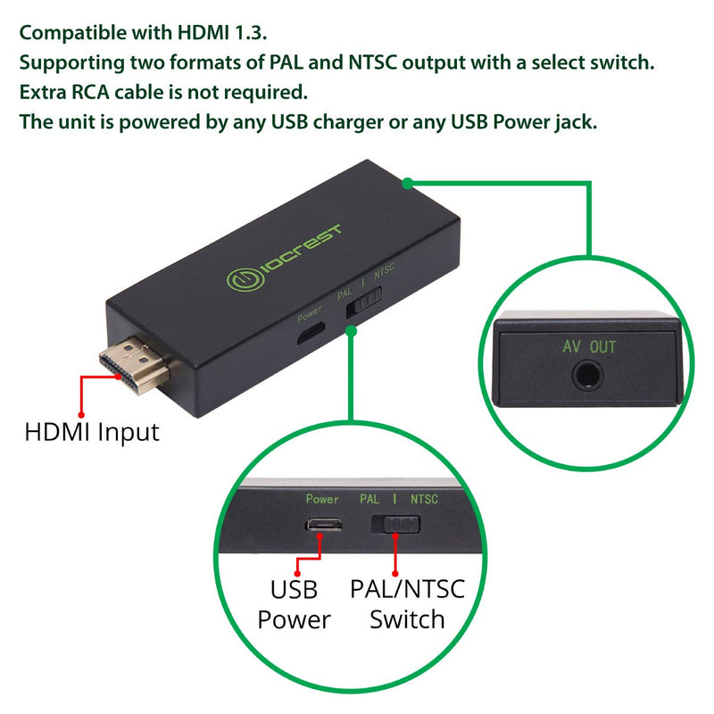  [AUSTRALIA] - I/O Crest HDMI to AV Converter, HDMI to RCA Converter for Old TV, HDMI to 3 RCA Converter HDMI to CVBS Converter Adapter Supports PAL/NTSC, 1080P for Fire Stick, PS3, DVD, Blue-Ray, Xbox one, Roku