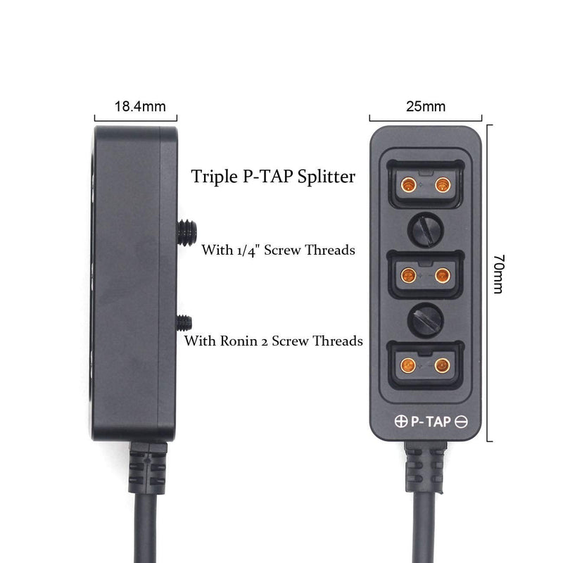  [AUSTRALIA] - SZJELEN Metal Triple P-TAP D-tap Splitter,D-tap to 3ports D-tap P-tap Splitter Cable for Photography Power,Dtap Three-Way Splitter (Black Straight Cable) Black Straight Cable