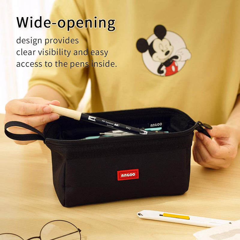  [AUSTRALIA] - CICIMELON Multifunctional Pencil Pen Marker Case Pouch Bag Holder Small Cute Capacity for High Middle Primary School Student Aesthetic Teen Girl Boy Office Men Women Nurse Adults Portable (Black) Black