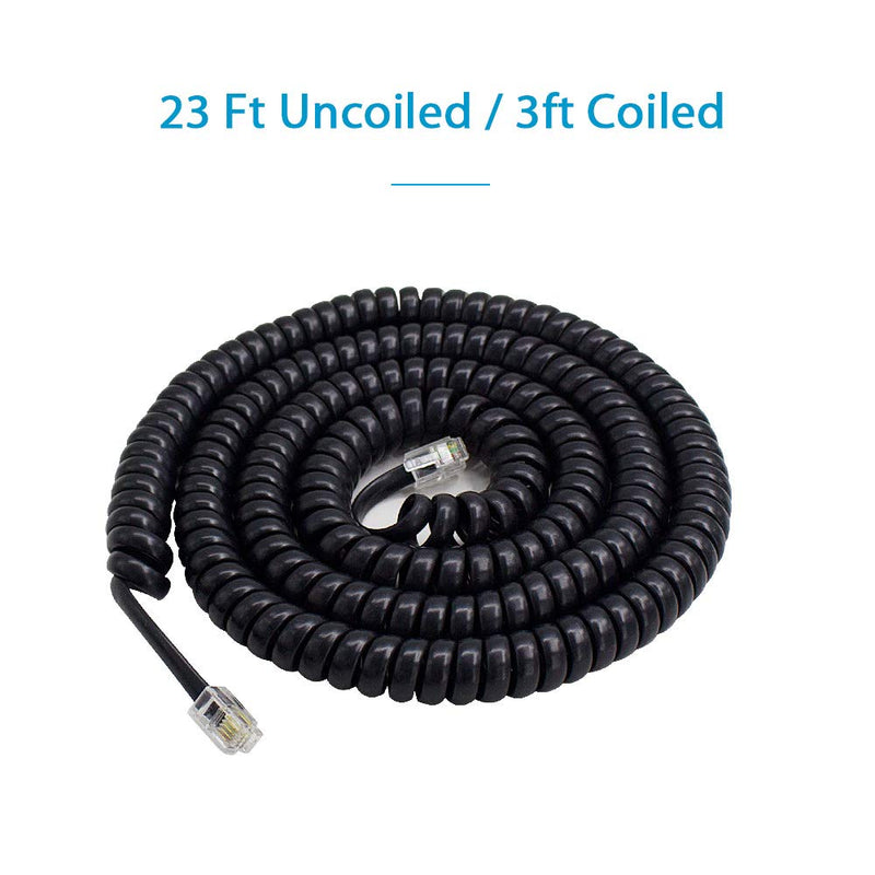  [AUSTRALIA] - Phone Cord Landline,SHONCO 2 Pack Black Coiled Telephone Handset Cord 23 Ft Uncoiled / 3 ft Coiled Telephone Cord Line Wire Telephone Accessory balck(23ft)