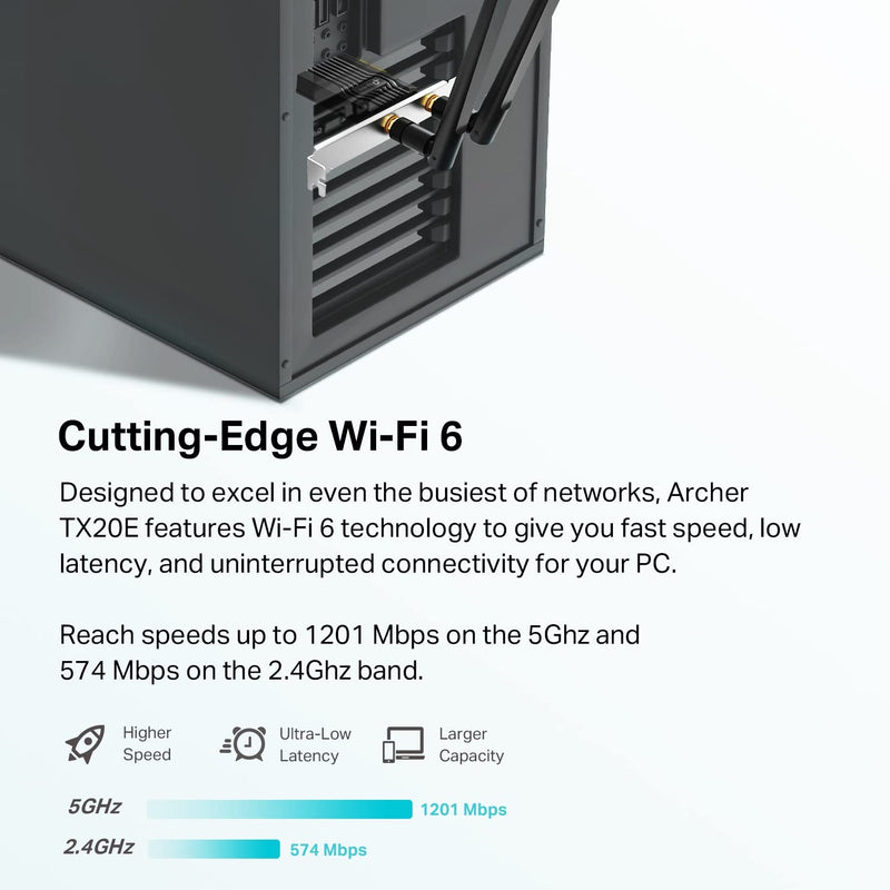  [AUSTRALIA] - TP-Link WiFi 6 PCIe WiFi Card for Desktop PC AX1800 (Archer TX20E), Bluetooth 5.2, WPA3, 802.11ax Dual Band Wireless Adapter with MU-MIMO, Ultra-Low Latency, Supports Windows 11, 10 (64bit) Only AX1800, WiFi 6, Dual-Band