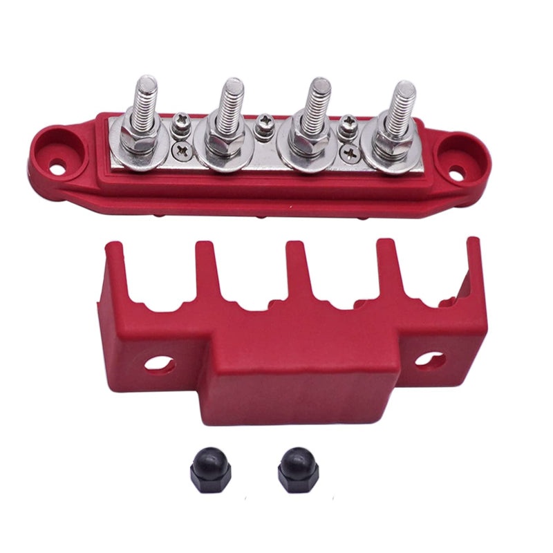  [AUSTRALIA] - Red & Black Power Distribution Block with Cover,5/16" 4 Studs Bus Bar Power Distribution Block for Auto Marine Car Trailer RV Boat 5/16" M8