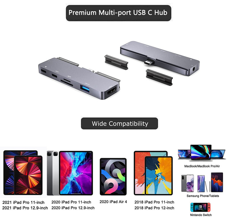 USB C HUB Adapter for iPad Pro 11 12.9 2020 2018,iPad Air 4,7in1 iPad Pro Docking Station with 4K HDMI,3.5mm Headphone Jack,USB3.0,USB C PD Charging&Data,SD/Micro SD Card Reader - LeoForward Australia