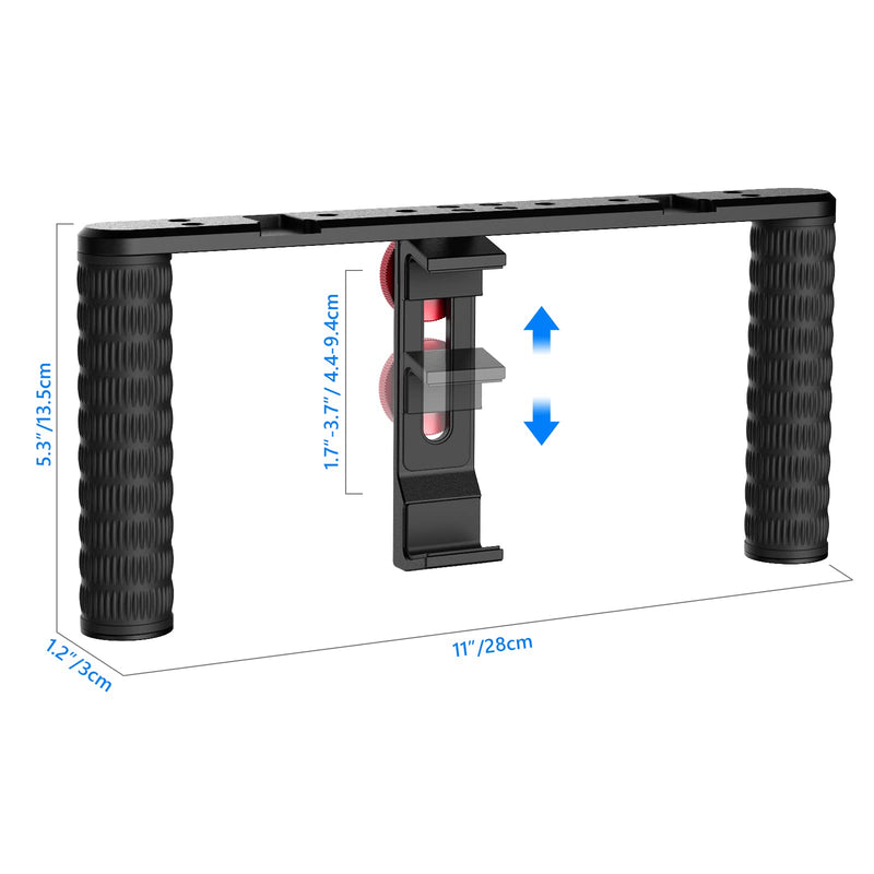  [AUSTRALIA] - Neewer Smartphone Video Rig, Filmmaking Recording Vlogging Rig Case, Handheld Grip Stabilizer Cold Shoe Mount, Compatible with 11 11 Pro 11 Pro Max X Xs 13 13 Pro 13 Mini 13 Pro Max Android (Metal)