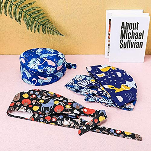  [AUSTRALIA] - SATINIOR 4 Pack Scrubbing Cap Printed Full Turban Hat Adjustable Full Hair Cover Unisex Doctor Cap with Sweatband for Beauty Worker Personal Care Needs