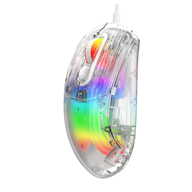  [AUSTRALIA] - HXMJ Wired USB Gaming Mice with Transparent Crystal Shell,Silent Click,RGB Backlit,7200 DPI-White White