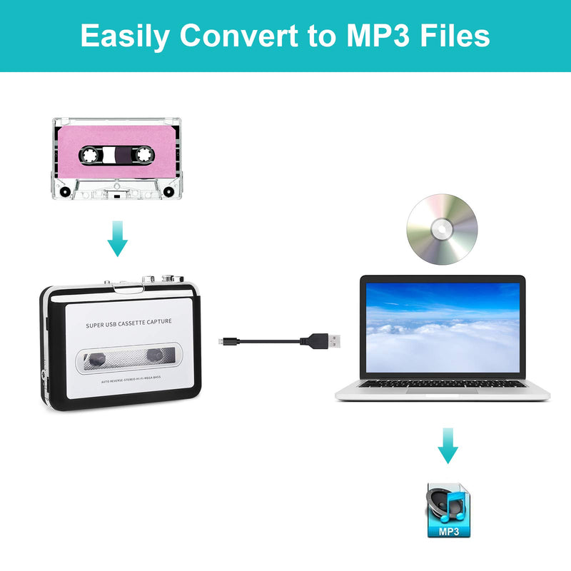  [AUSTRALIA] - Cassette to MP3 Converter, Tape Player Walkman USB Cassette Player from Tapes to MP3, Digital Files for Laptop PC and Mac with Headphones from Tapes to Mp3 (Black) black