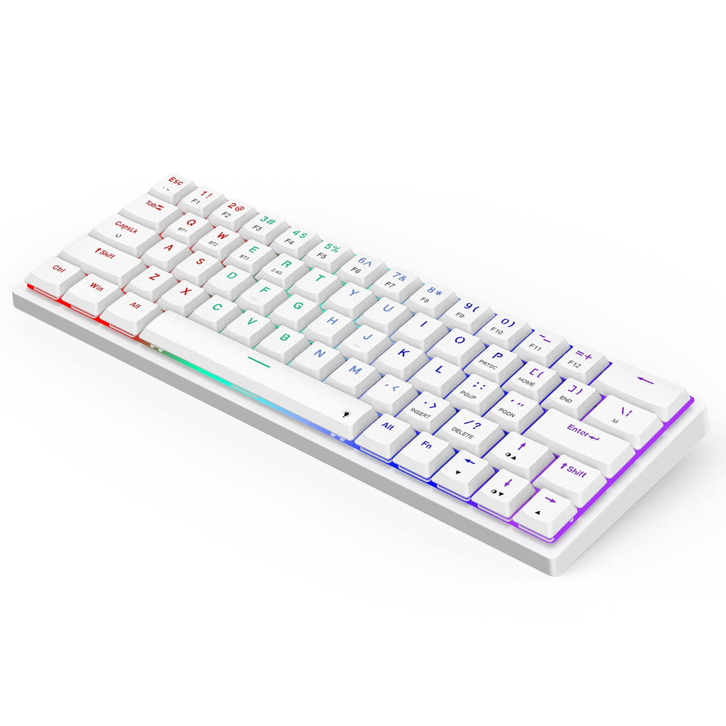  [AUSTRALIA] - 60% Wireless Mechanical Keyboard, Triple Mode 2.4G/Type-C/Bluetooth Mechanical Keyboard, Low Profile, Rainbow Backlit, Blue Switch, 63 Keys Portable Mini Wireless Gaming Keyboard for PC/Mac, White