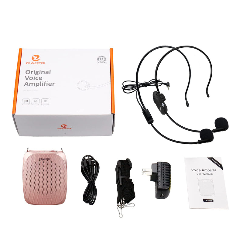  [AUSTRALIA] - ZOWEETEK voice amplifier wireless for teachers,Voice Amplifier with UHF Wireless Microphone Headset,portable voice amplifier,mini voice amplifier for elderly,training,meeting,instructors,coaches,games Rose gold