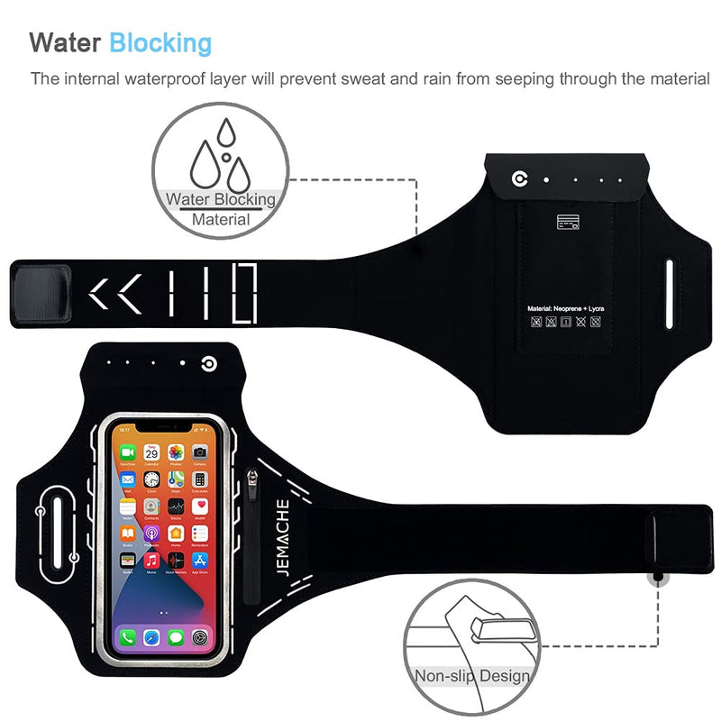 JEMACHE Running Armband for iPhone 12 11 XR X XS, 12 Mini, 12 Pro, Samsung Galaxy S21 S20 S10 S9 S8, Pixel 5 4a 4 3a 3, Machine-Series Gym Workouts Arm Band with Airpods Pro Holder (Black) Black - LeoForward Australia