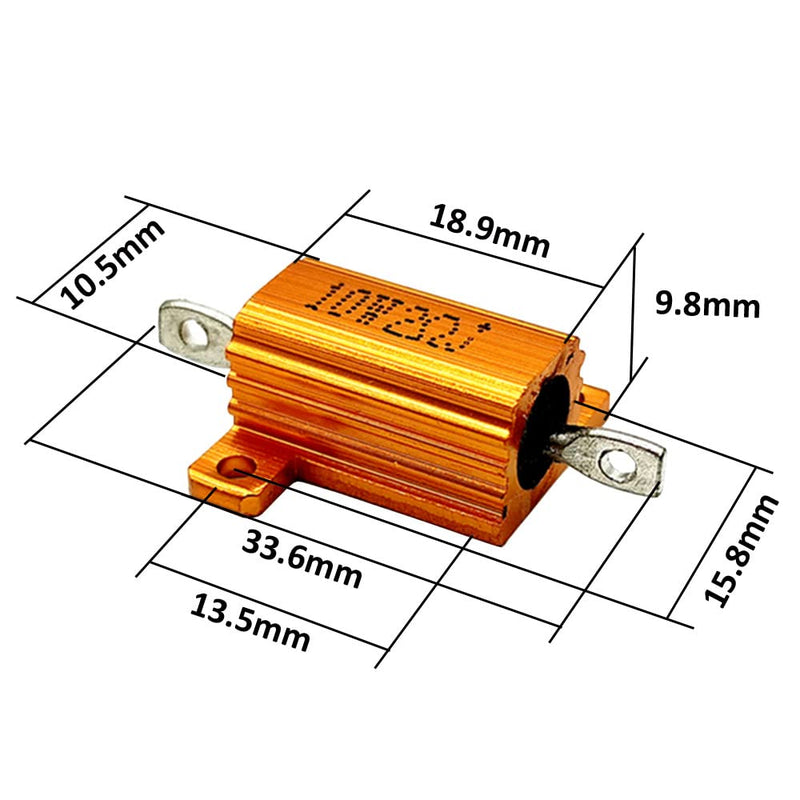  [AUSTRALIA] - ETOPARS 2 Pcs 10W 10 Ohm 5% Aluminum Housing Wire Resistor Load Resistors Tap Resistor Chassis Mounting Wirewound Golden Housing Resistor 10 Ohm 10W Gold 10W