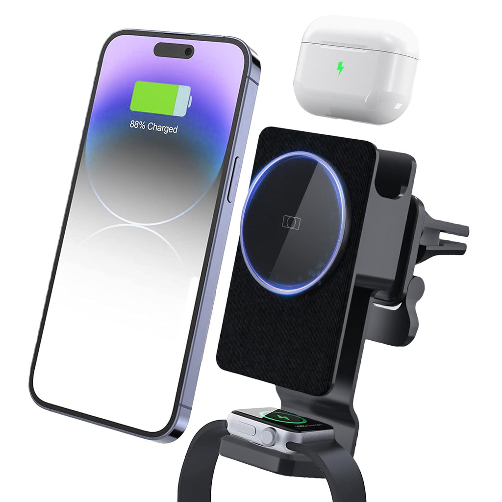  [AUSTRALIA] - [3 in 1] Magnetic Wireless Car Charger, Fast Charging for MagSafe Car Mount Charger for iPhone/Apple Watch/AirPods, Air Vent Car Phone Holder Mount Charger for iPhone 14/13/12 Series/MagSafe Cases