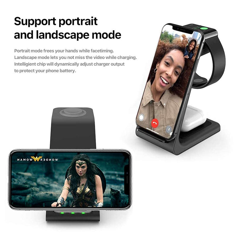  [AUSTRALIA] - Intoval Wireless Charging Station, 3 in 1 Charger for Apple iPhone/iWatch/Airpods,iPhone 13,12,11 (Pro, Pro Max)/XS/XR/XS/X/8(Plus),iWatch 7/6/SE/5/4/3/2,Airpods Pro/3gen (A3,Black) Black