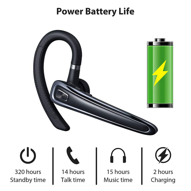  [AUSTRALIA] - Bluetooth Headset,LEYOKE V5.0 Bluetooth Earpiece with Noise Cancelling Mic and 15 Hours Playtime,in-Ear Hands-Free Calls Wireless Headset for iPhone Samsung Android Cell Phones Truck Driver-BK Black