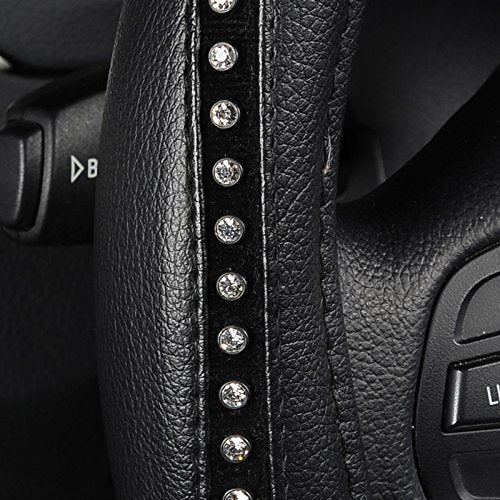  [AUSTRALIA] - AUTOYOUTH Steering Wheel Cover, Crystal Studded Rhinestone Bling Styling for Car, SUV, Truck Heavy Duty, Anti-Slip, Excellent Grip Standard Size 15 inch BLACK