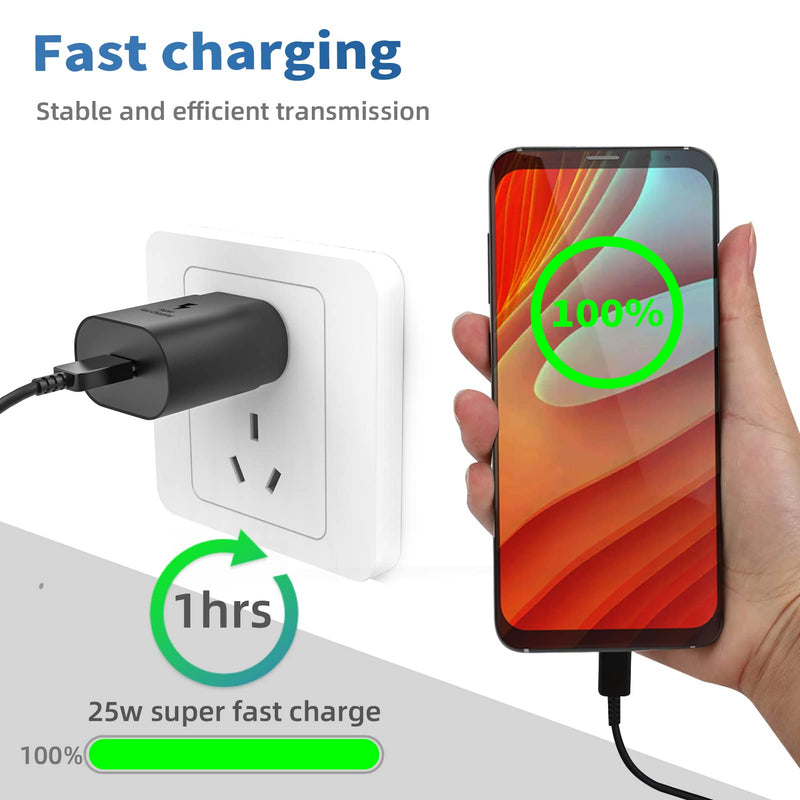  [AUSTRALIA] - USB C Type C Charger Fast Charging(2pack) Super Cable Android 25w Watt Pd Box Cell Phone Wall Block Adapter Cord Power Brick Compatible with Samsung Galaxy LG Note S9 S8 S20 A71 S10 S21 Ultra Plus