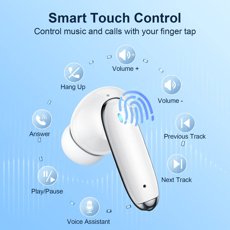  [AUSTRALIA] - Wireless Earbuds Bluetooth Earbuds with Deep Bass Bluetooth Headphones Noise Cancelling Ear Buds 60Hrs Playtime in-Ear Earphones with Mic for iPhone/Android/Pods White