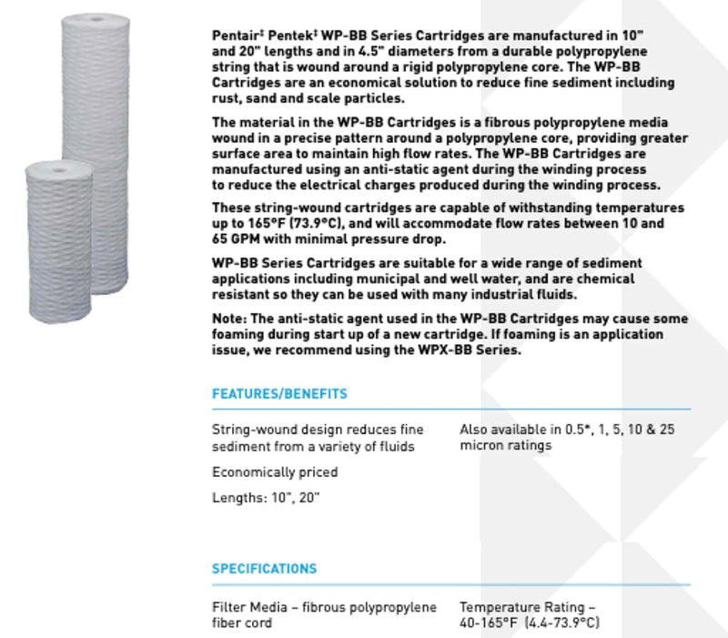 Pentair Pentek WP5BB97P Big Blue Sediment Water Filter, 10-Inch, Whole House Polypropylene String-Wound Filter Cartridge, 10" x 4.5", 5 Micron - LeoForward Australia