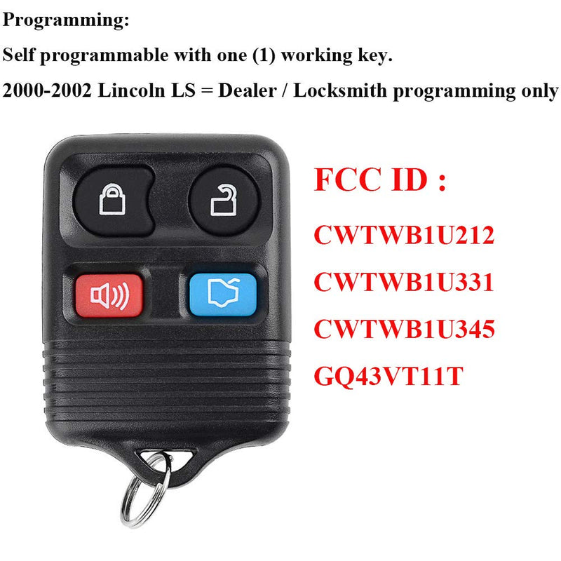  [AUSTRALIA] - BESTHA 2 Key Fob Replacement FCC ID: CWTWB1U212 CWTWB1U331 GQ43VT11T CWTWB1U345 for Ford Lincoln Mercury Mazda keyless entry remote