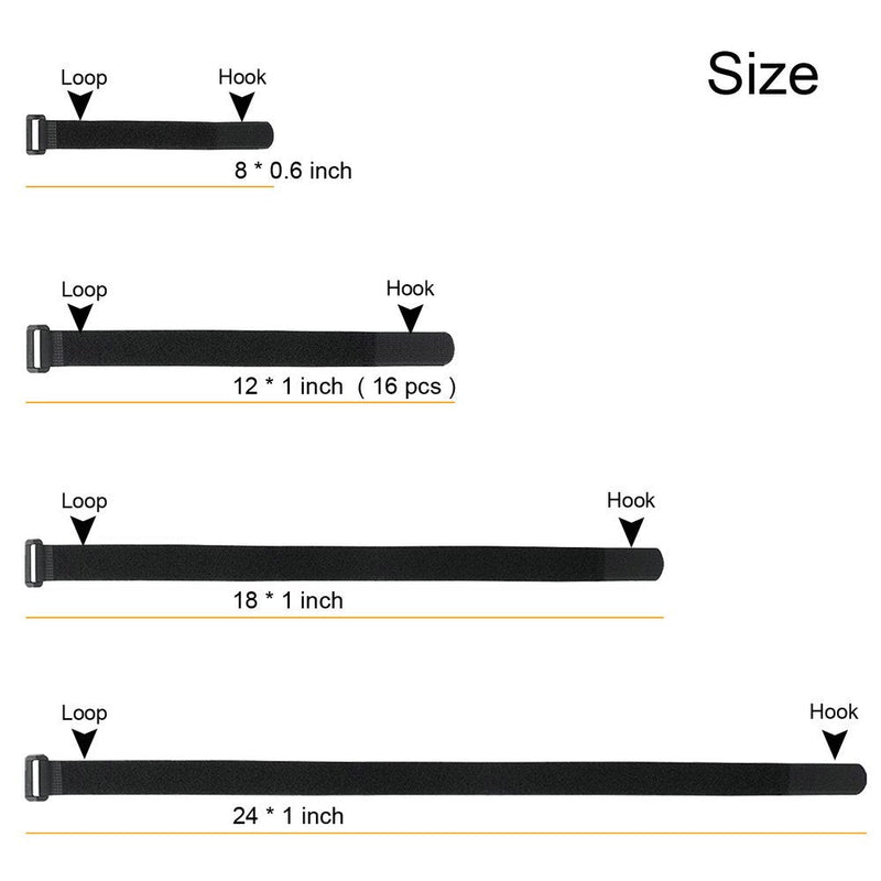  [AUSTRALIA] - [16 Pack] 1 x 12" Hook and Loop Reusable Fastening Nylon Cable Straps by YiwerDer, Durable Functional Ties Organizer Fastener to Keep Your Places Tidy 16Pack 12Inch