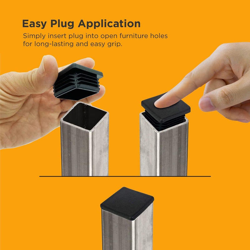  [AUSTRALIA] - Prescott Plastics 2" (50.8 mm) Square Plastic Hole Plugs, 2x2 Square Tubing Inserts, Black End Caps for Metal Tubing, Fences, Glide Protection from Chair Legs and Furniture (4 Pack) 4 Pack