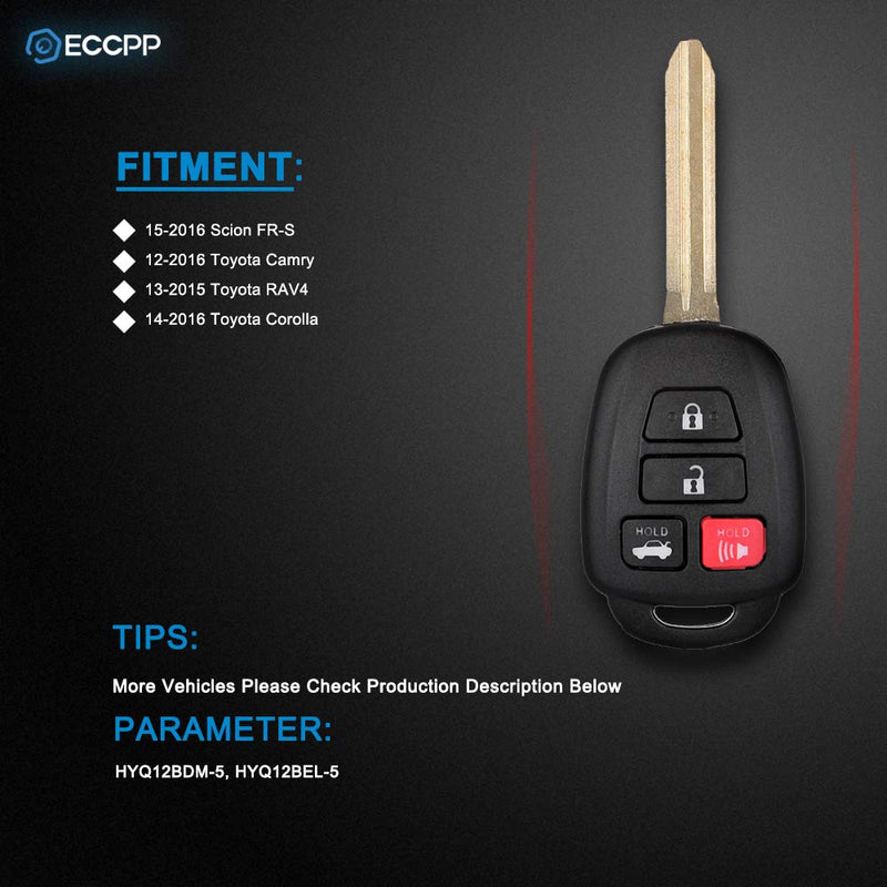  [AUSTRALIA] - ECCPP Key Fob Shell CASE Replacement fit for Uncut Keyless Entry Remote Scion FR-S/Toyota Camry Corolla RAV4 HYQ12BDM (Pack of 1)