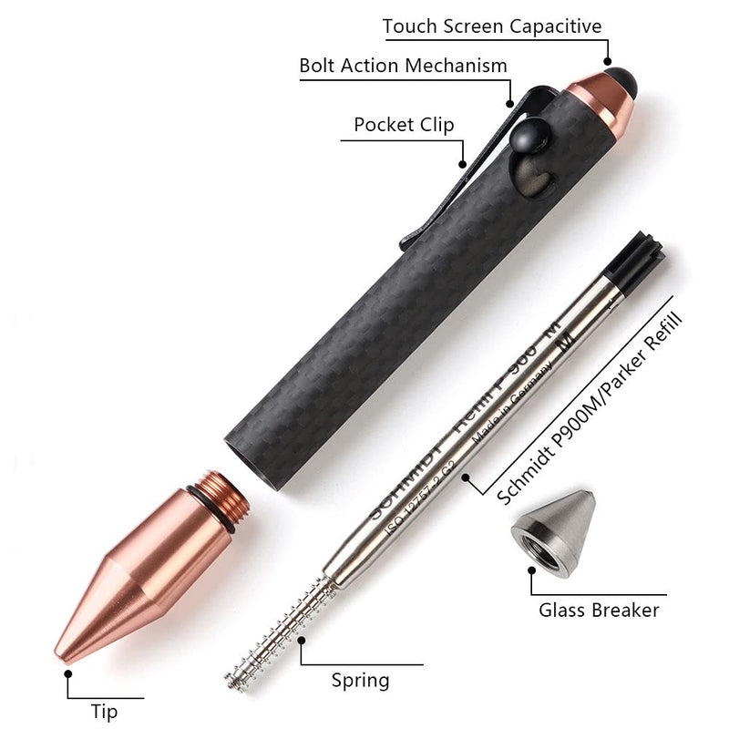 Cool Hand 4.5'' Bazooka Style Bolt Action Pen with Stylus for Touchscreen, Carbon Fiber Body, Pocket Clip, Assorted Colors Rose gold - LeoForward Australia