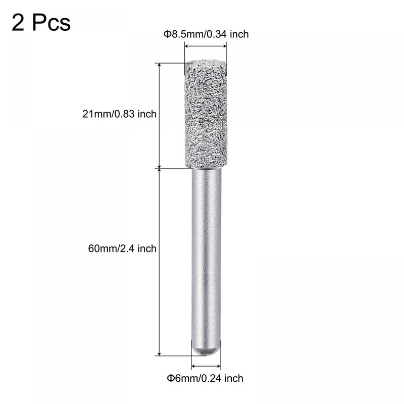  [AUSTRALIA] - uxcell Diamond Mounted Points 60 Grit 8.5mm Brazed Grinder Cylinder Head 6mm Shank Grinding Rotary Bit Marble Stone Carving Tool 2pcs