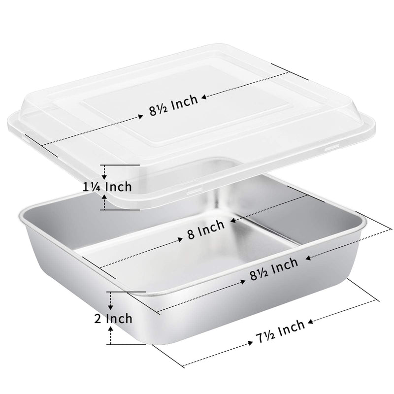  [AUSTRALIA] - 8 x 8-Inch Square Baking Pan with Lid, E-far Stainless Steel Square Cake Brownie Pan, Fit for Toaster Oven, Non-toxic & Healthy, Easy Storage & Dishwasher Safe - 2 Pieces(1 Pan + 1 Lid) 1 Pan + 1 Lid