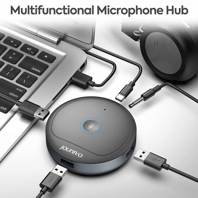  [AUSTRALIA] - USB Conference Microphone, with 3-Port USB 2.0 Hub,360° Omnidirectional Computer Mic with Mute Button for for Zoom Meeting, Recording, Skype, Online Class JV806